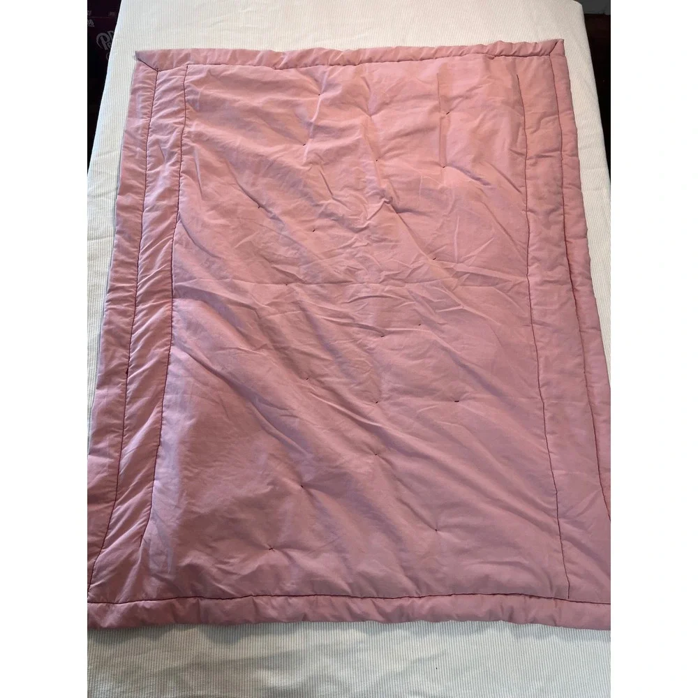 Vintage Pink Teddy Bear Baby Blanket Satin Trim Quilted Border Fleece 33x42